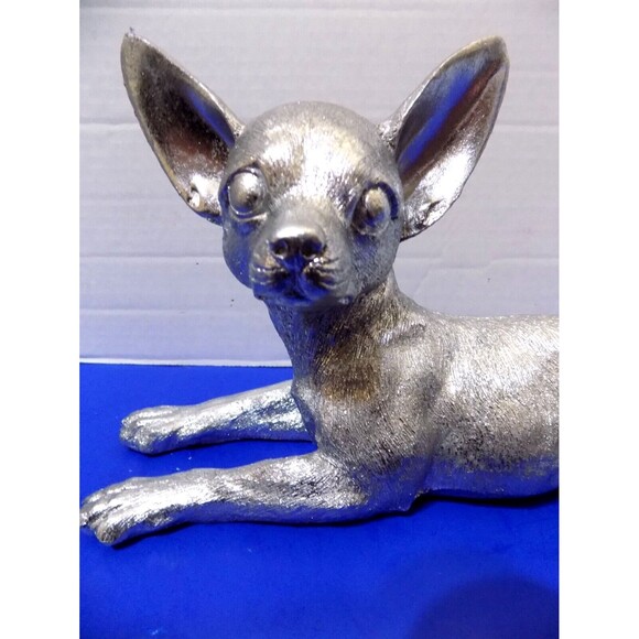 NEW Chihuahua Statue Figurine Dog Silver Color Modern Art Home Decor Statue - Picture 2 of 5
